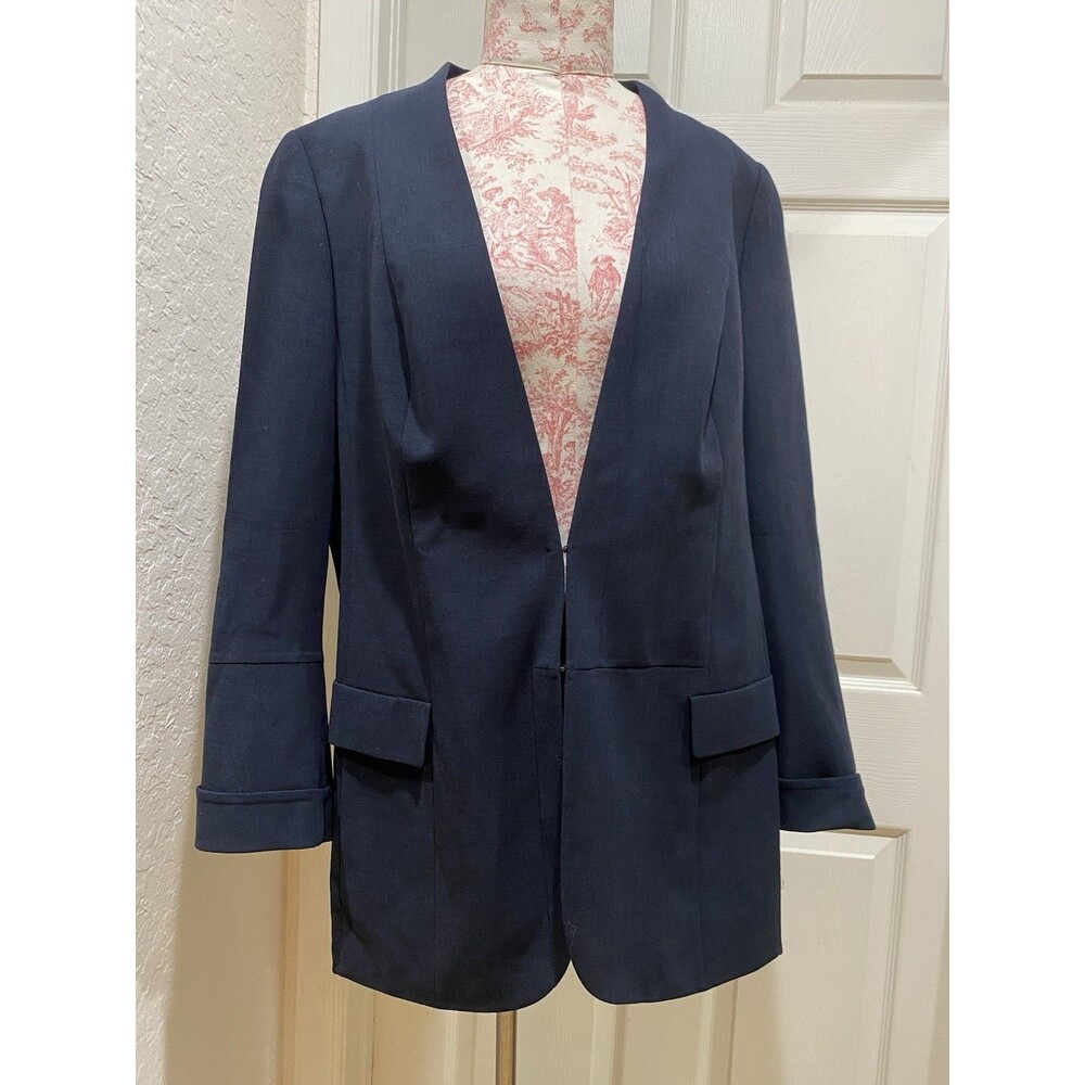 Akris Wool Blazer Jacket Coat Women’s US 14 Navy Office Career Quiet Luxury